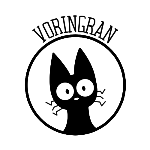 Logo de Voringran Digital. Se trata de una ilustración de un gato en blanco y negro. Esta está enmarcada por un círculo. Arriba encontramos el nombre de la empresa.