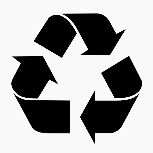 Símbolo de reciclaje. Se tratan de tres flechas señalándose mutuamente, formando un triángulo.